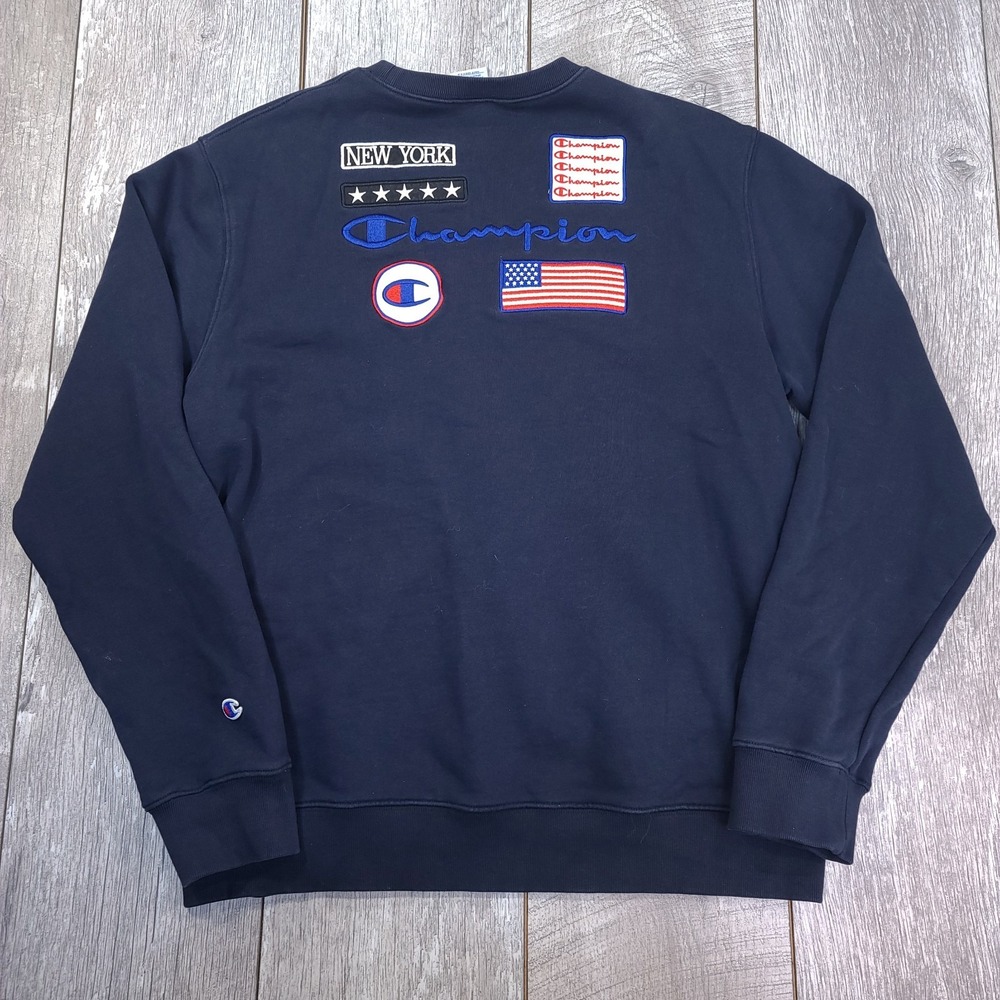 Champion Sweatshirt Mens XXL Blue New York Crew Neck Cotton Pullover Sweater